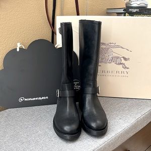 burberry leather upper mid-calf boots